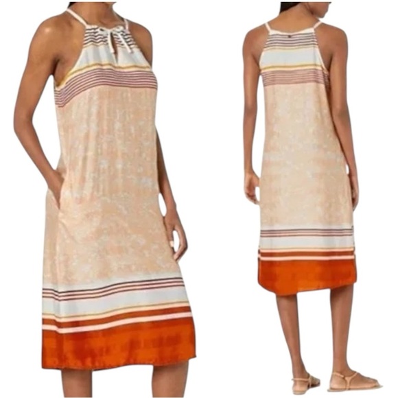 Prana Parisol Midi Dress Peach Canopy Halter Lightweight Modal Pockets Size XL - Picture 1 of 11